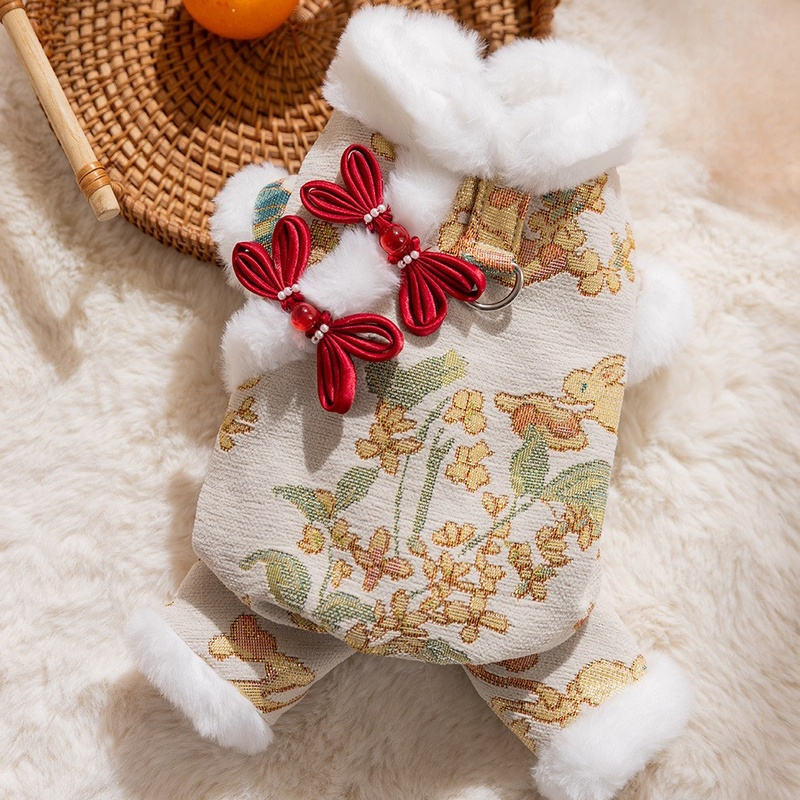 ชุดตรุษจีนสำหรับสุนัขและแมวตัวเล็ก เสื้อกันหนาวผ้าฝ้ายหนา