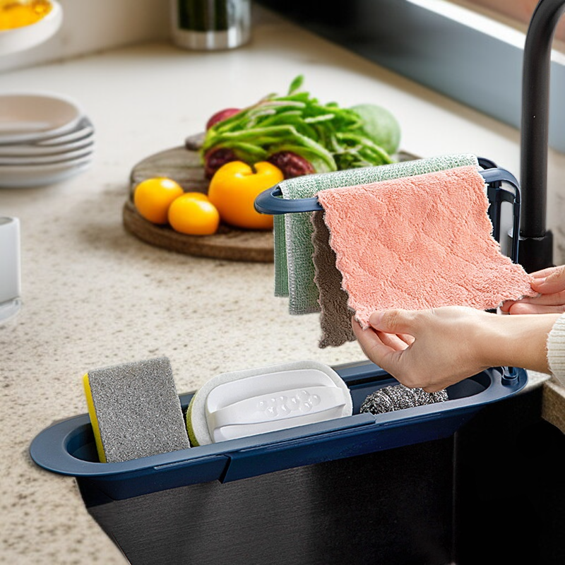 주방 신축 물빠짐 수납 선반 접이식 여과 바구니 수저걸이 싱크대 선반