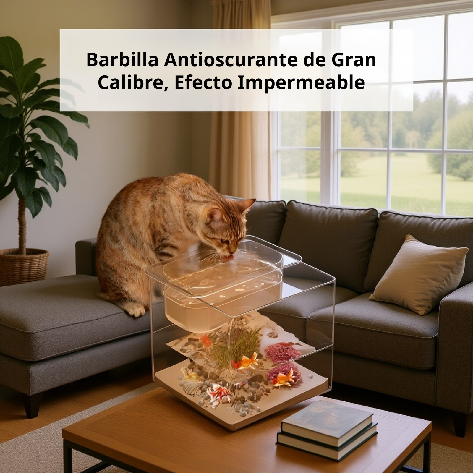 Fuente de agua para gatos con diseño de acuario acrílico