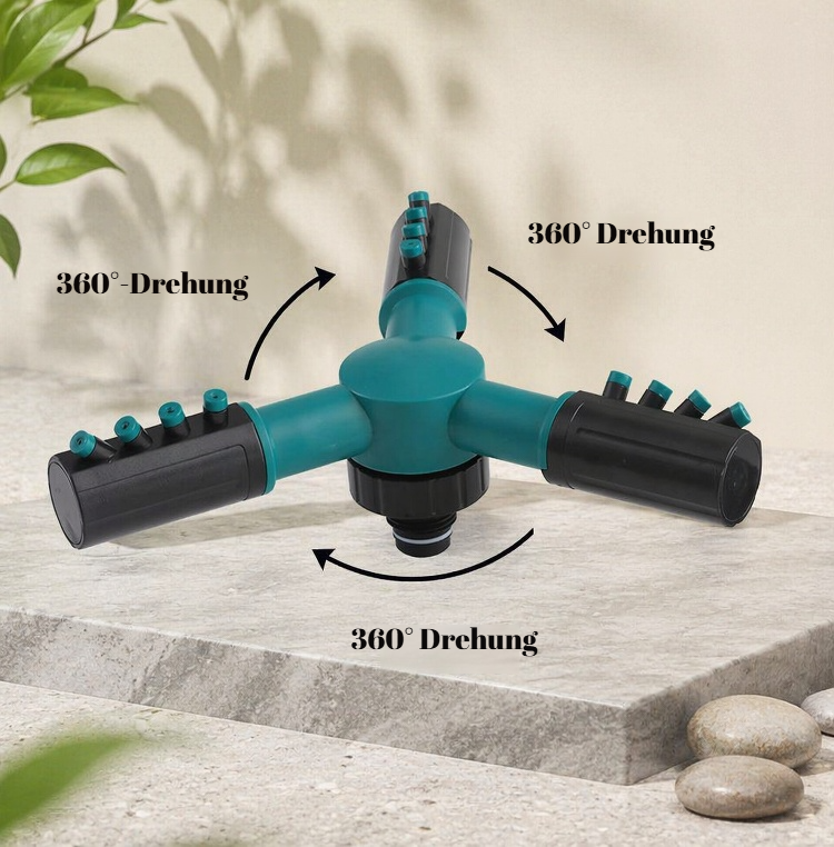 Automatischer Dreifach-Gartenbewässerungssprinkler im Einsatz auf dem Rasen