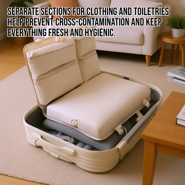 Travel clothing and toiletries storage bag for organized packing