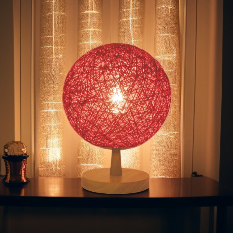 삼베 로프와 등나무 공 모양 테이블 램프