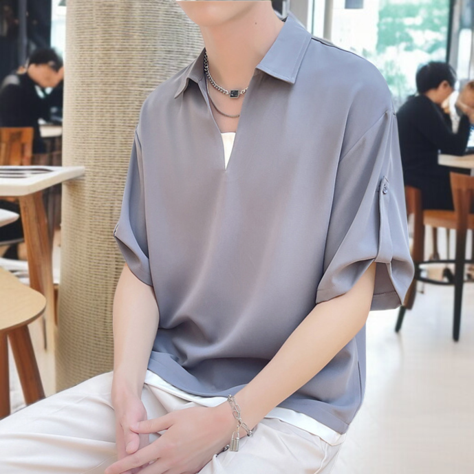 남성 냉감 여름 반팔 셔츠 아이스 레깅스 캐주얼 터틀넥 남 상의 반팔 티셔츠