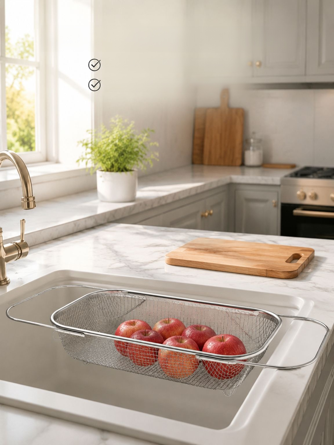 Égouttoir multifonction moderne installé sur un évier de cuisine