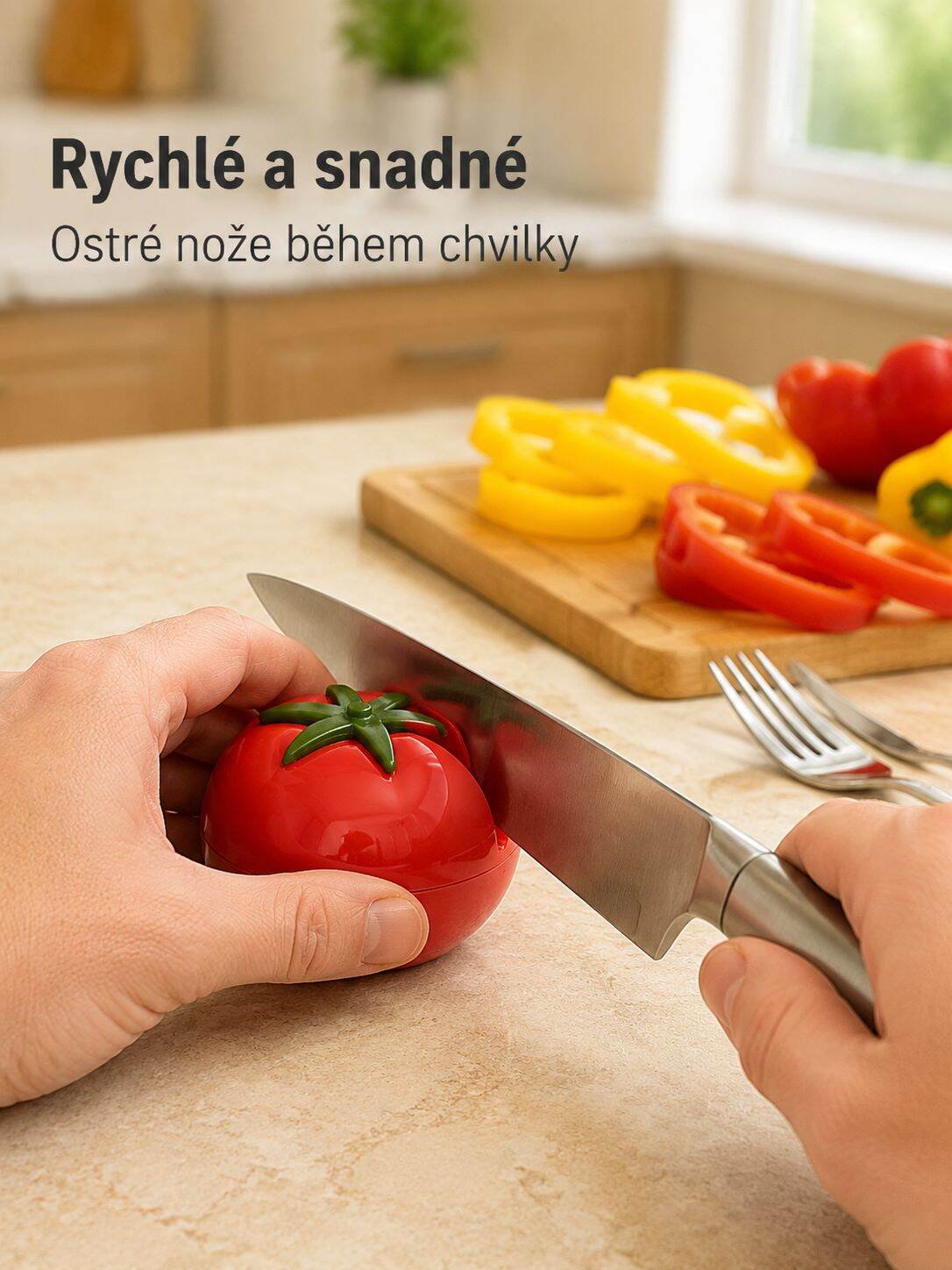Mini přenosný brousek na nože ve tvaru rajčete, domácí, ruční, kuchyňský brousek