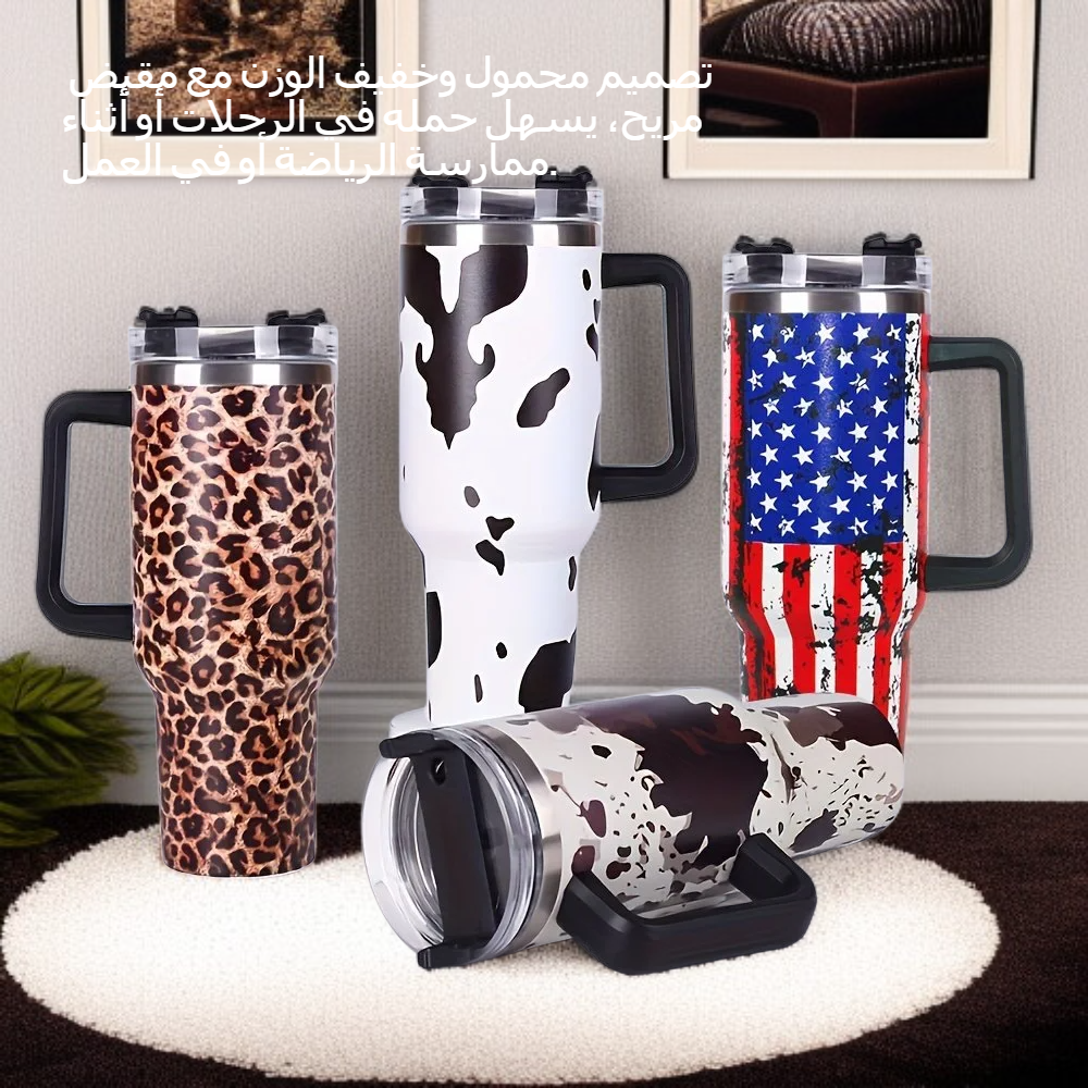 كوب ماء معزول من الفولاذ المقاوم للصدأ بسعة كبيرة، تصميم عصري بطبعة الفهد، هدية مثالية لعيد الميلاد