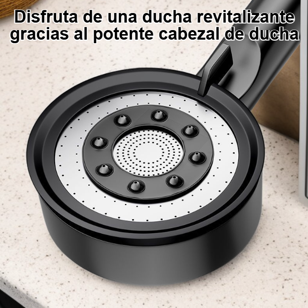 Potente cabezal de ducha de alto volumen y cinco velocidades