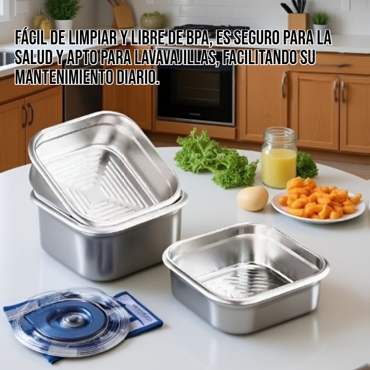 Contenedor de almacenamiento de alimentos de acero inoxidable en la cocina