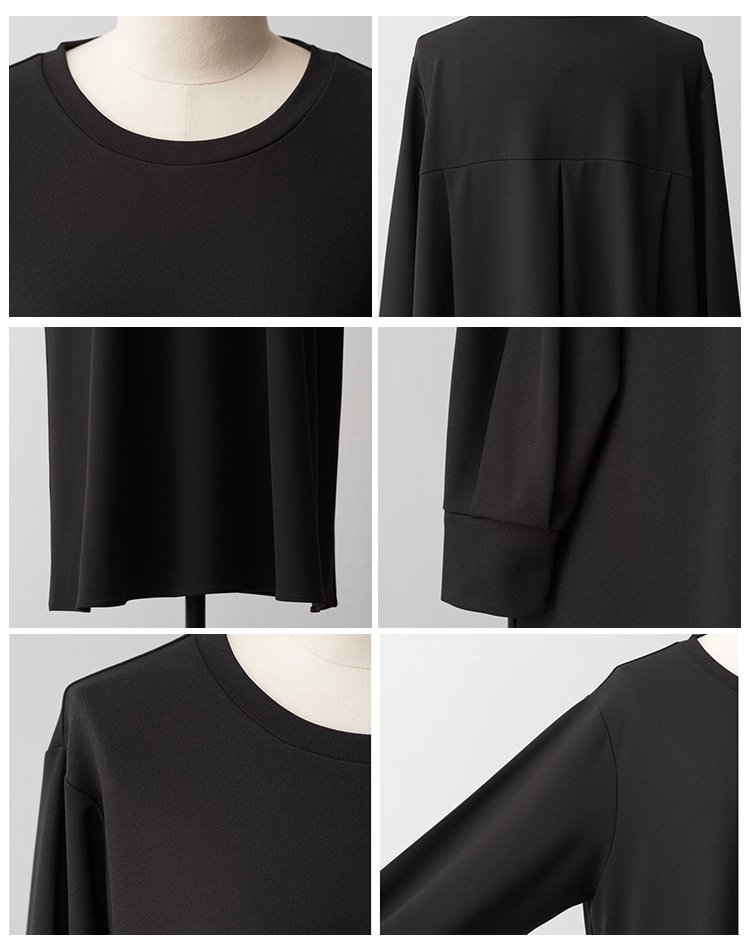 クルーネックロングゆったりスリム長袖ワンピース