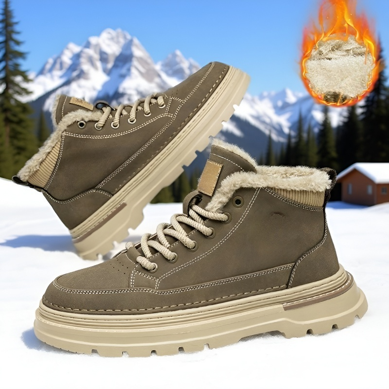 남성 아웃도어 스노우 부츠 융털 가죽 하이탑 워커