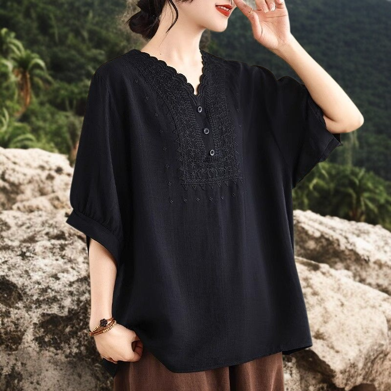 빈티지 루즈핏 여성 브이넥 루즈핏 빅사이즈 빈티지 여성 여름 상의