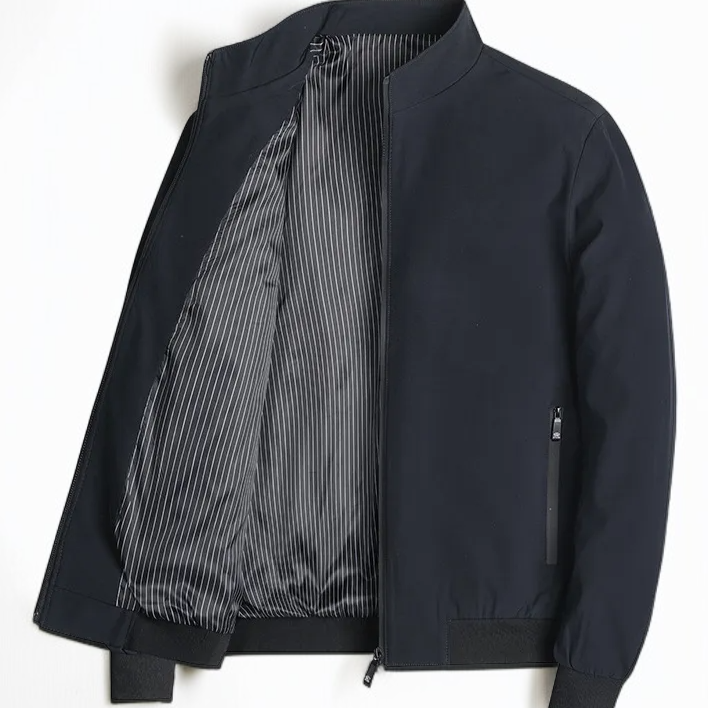 メンズジャケット、暖かく防風性のあるシンプルなスタンドカラーコート