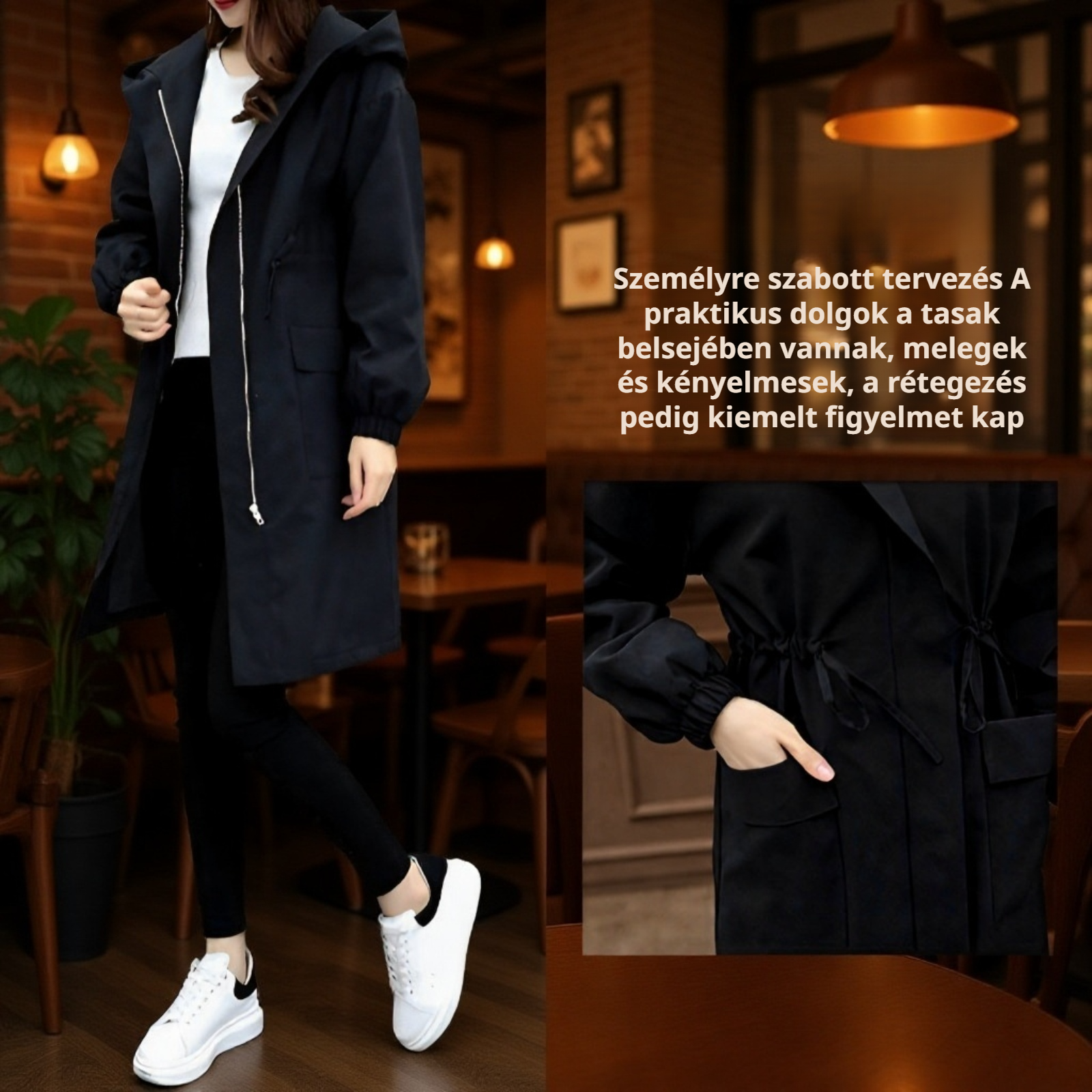 2025 Vastag polárbéléses női középhosszú kabát, őszi-téli divatos női trench kabát