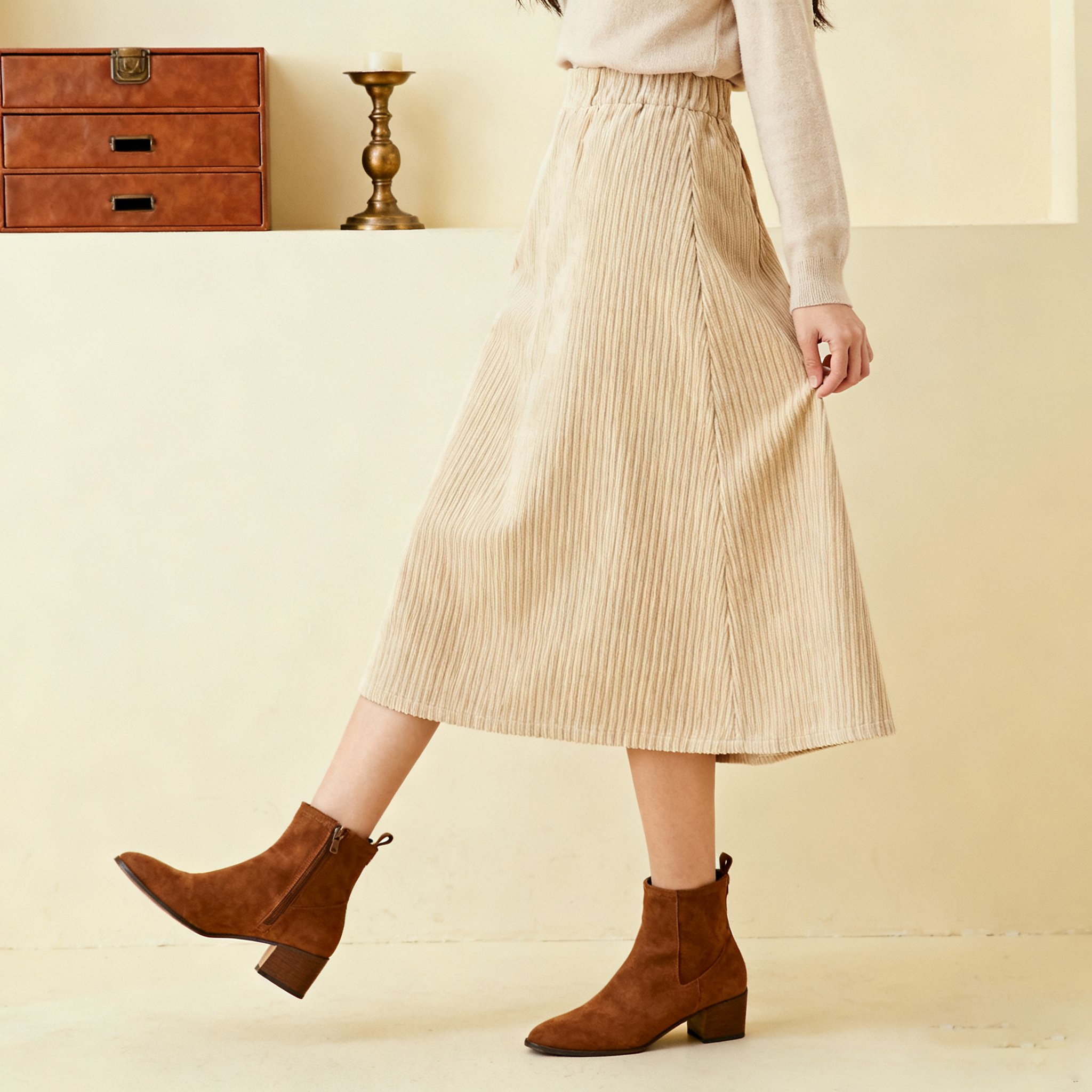 카키색 니트 스커트