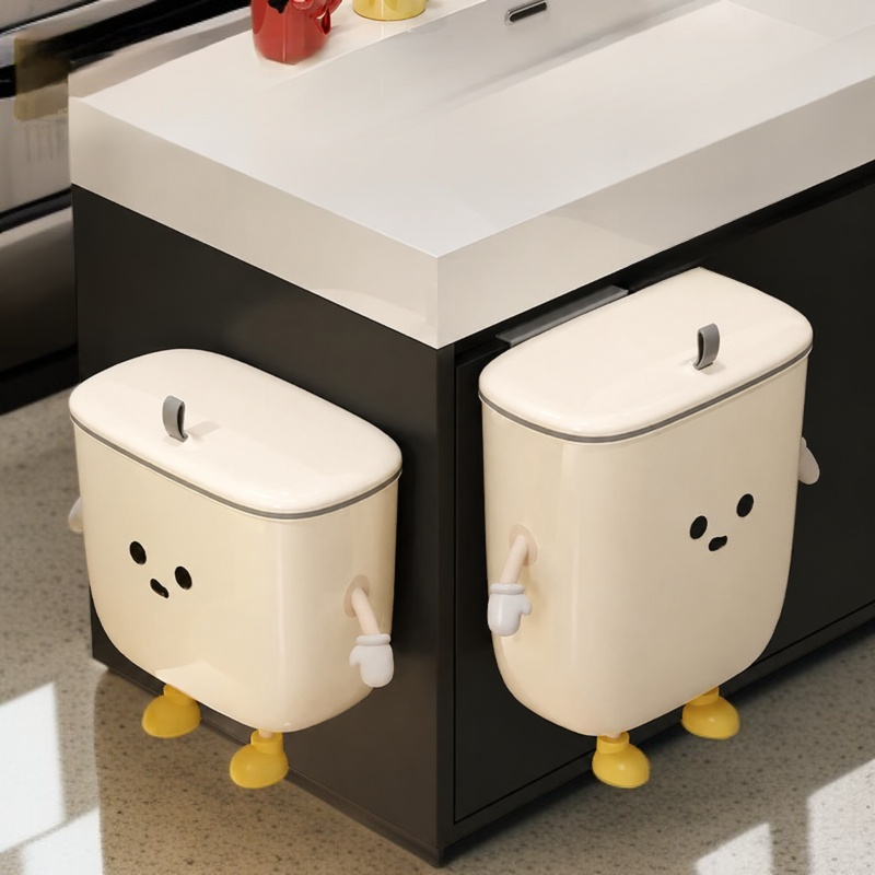 越境家庭用キャビネットドア穴あけ不要壁掛け生ごみゴミ箱、蓋付き紙バスケット