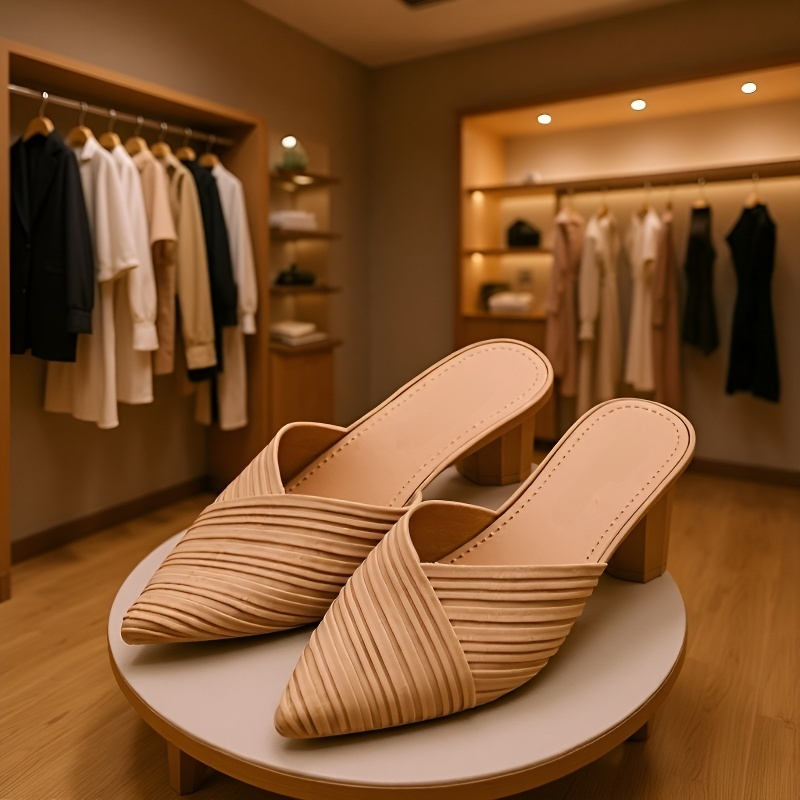 شبشب عصري سهل التنسيق بكعب عريض وعال للارتداء في الخارج