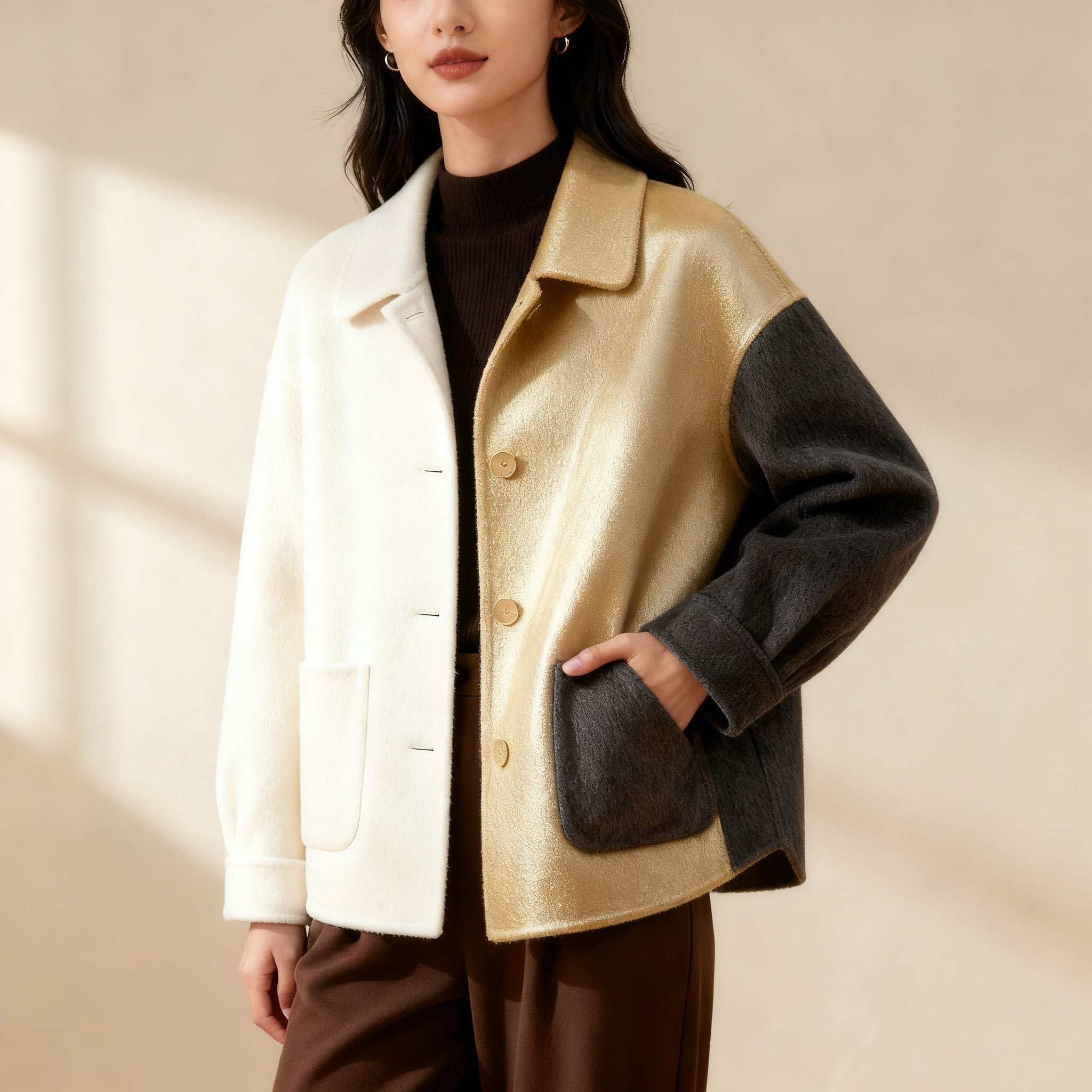 배색 디자인 트렌디 아우터