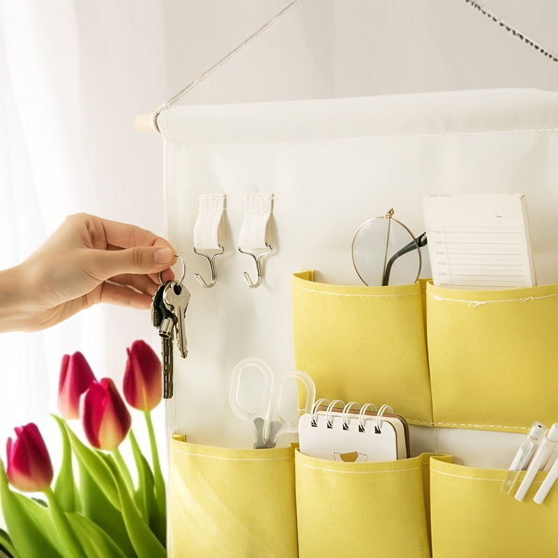 布製壁掛け収納バッグ ベッドサイドの壁 ドア掛け 携帯電話収納ポケット 寮の壁掛けアーティファクト