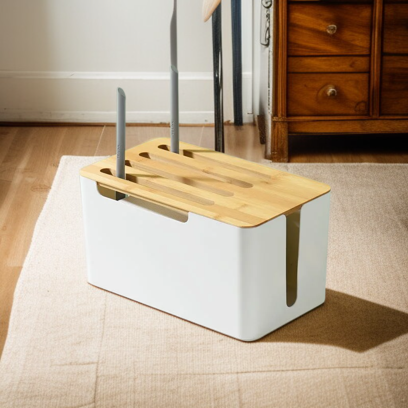 Caja organizadora de cables para router con cubierta de madera tamaño extra grande