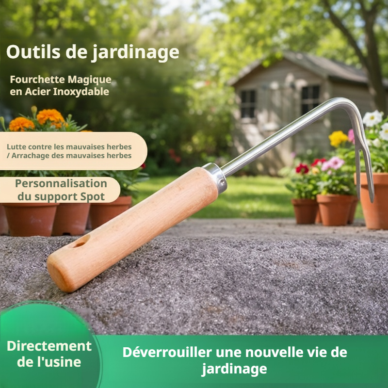 Outil de désherbage manuel en acier inoxydable pour jardinage