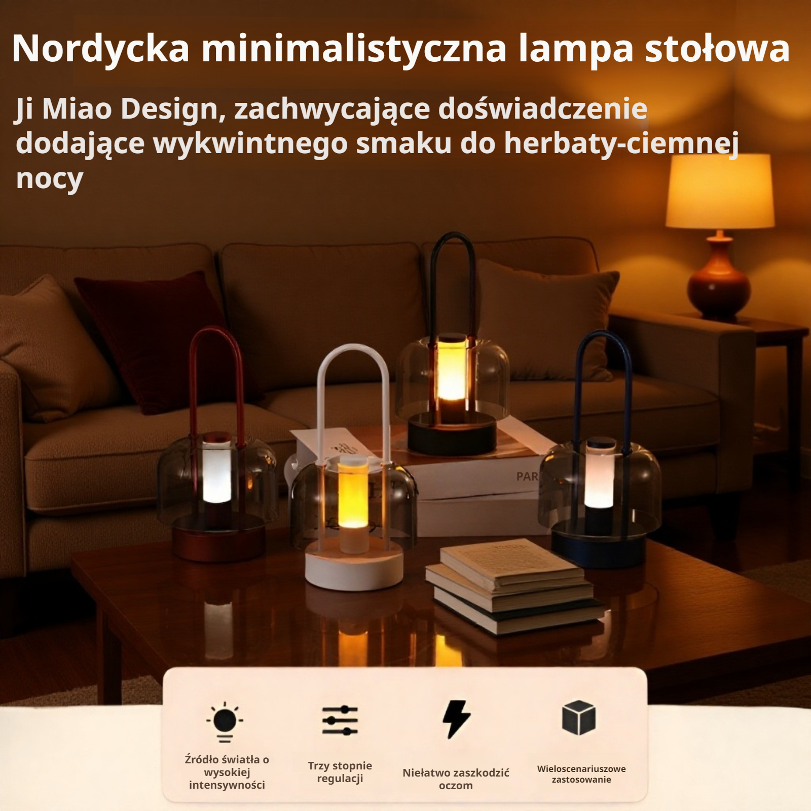 Przenośna nocna lampka dotykowa w stylu nordyckim, trzy kolory, płynne ściemnianie