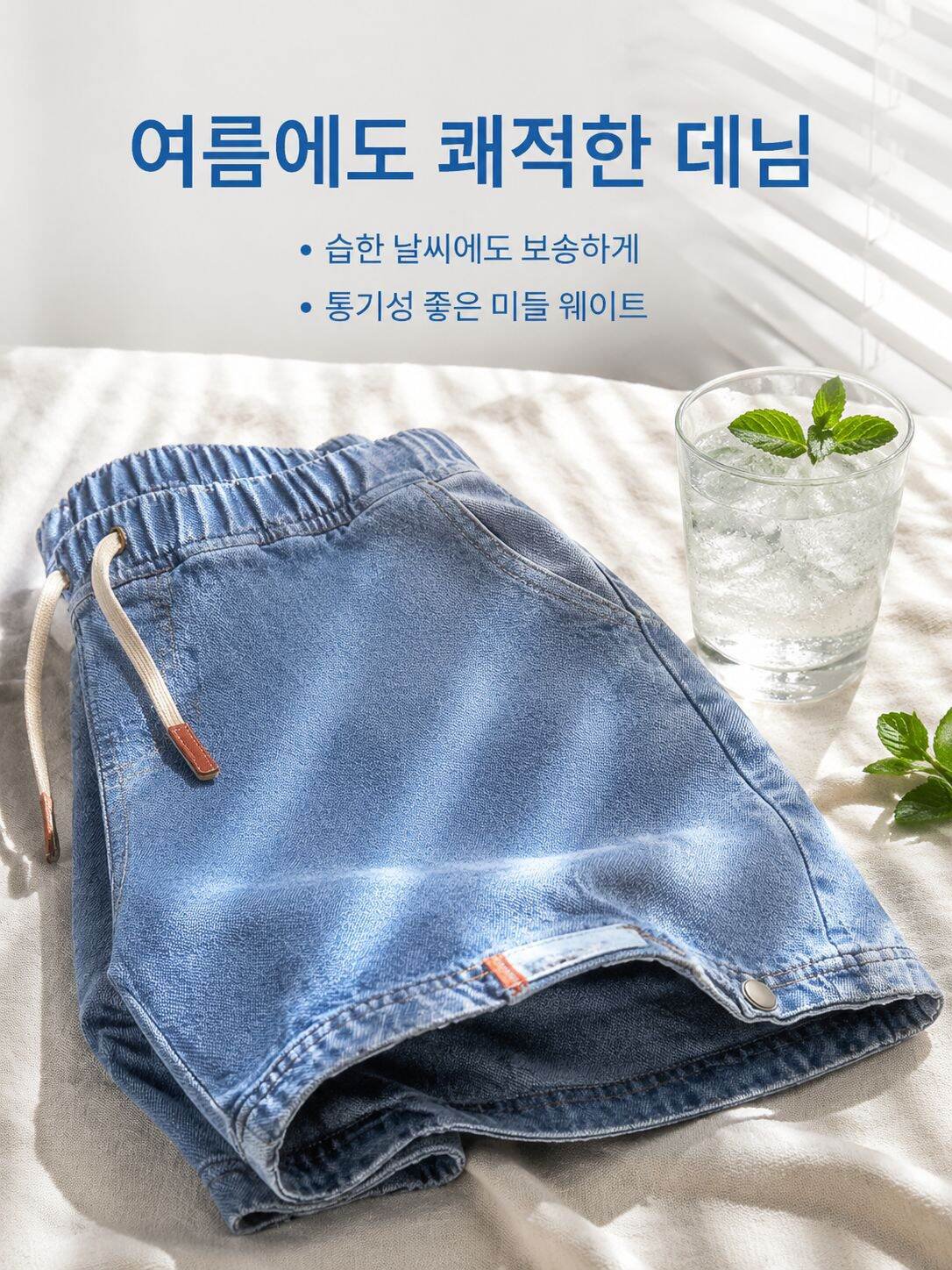 남성 루즈핏 빈티지 일자 7부 데님 반바지