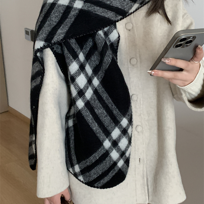ウール混紡チェック柄保温ショール