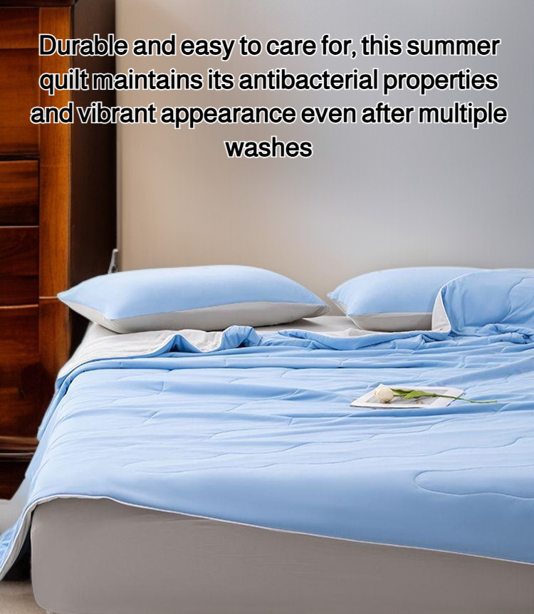 Close-up of breathable fabric on antibacterial summer quilt