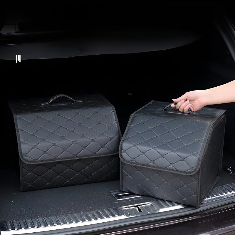 Caja organizadora plegable de cuero con oso para interior de coche