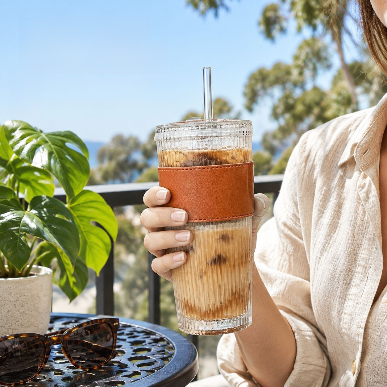 Minimalist Vertical Stripe Clear Glass Coffee Cup