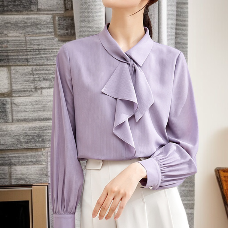 女士减齡時尚長袖雪紡襯衫