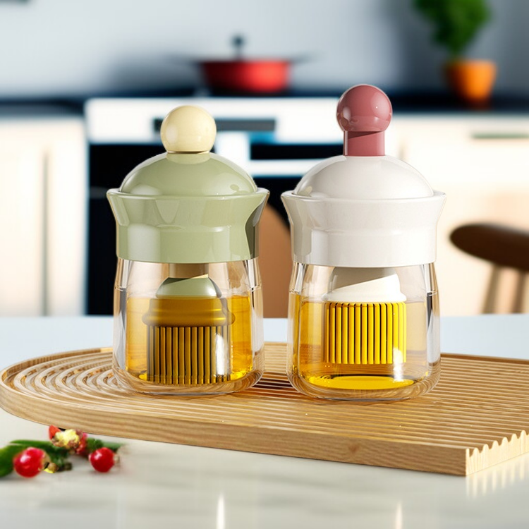 ขวดน้ำมันแก้วทนความร้อนพร้อมแปรงซิลิโคนสำหรับใช้ในบ้าน