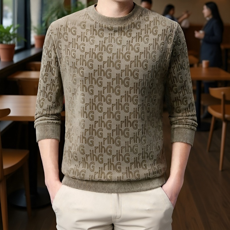 기모 럭셔리 자카드 라운드넥 남성 맨투맨 전체 이미지