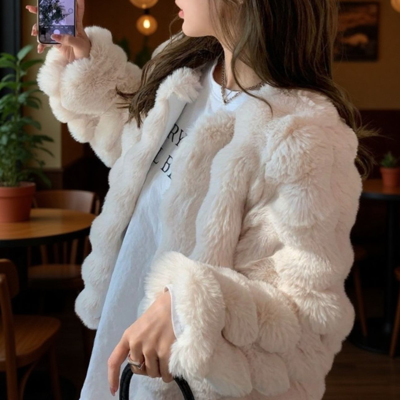 Téli környezetbarát nyúlprém rövid kabát, koreai stílusú, elegáns báránygyapjú női ruházat, vastag