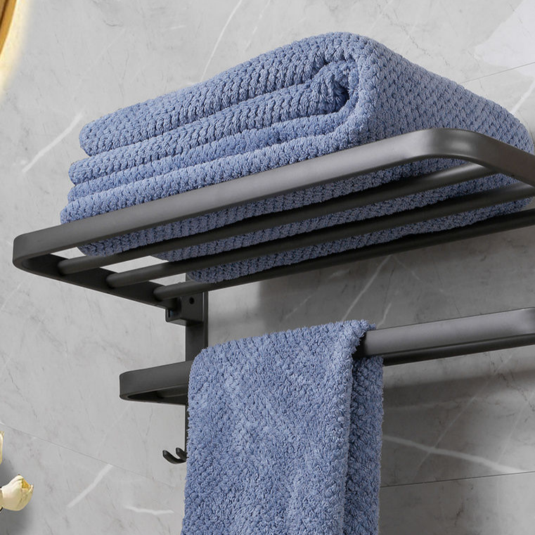 太空鋁浴室壁掛式折疊收納架 免打孔毛巾架置物架