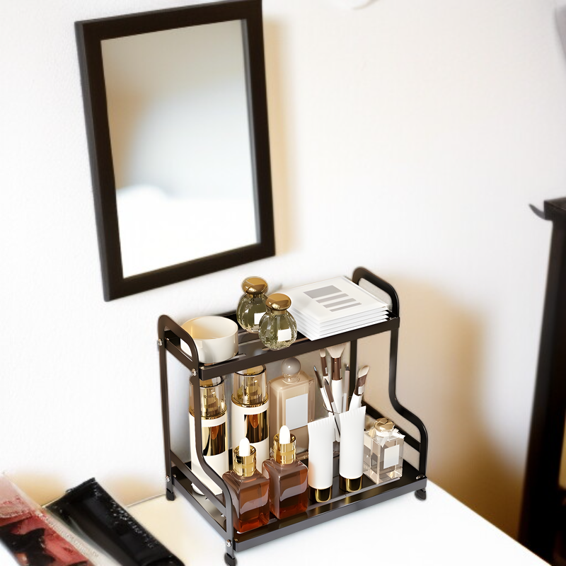Estante de almacenamiento de cosméticos de dos niveles en tocador