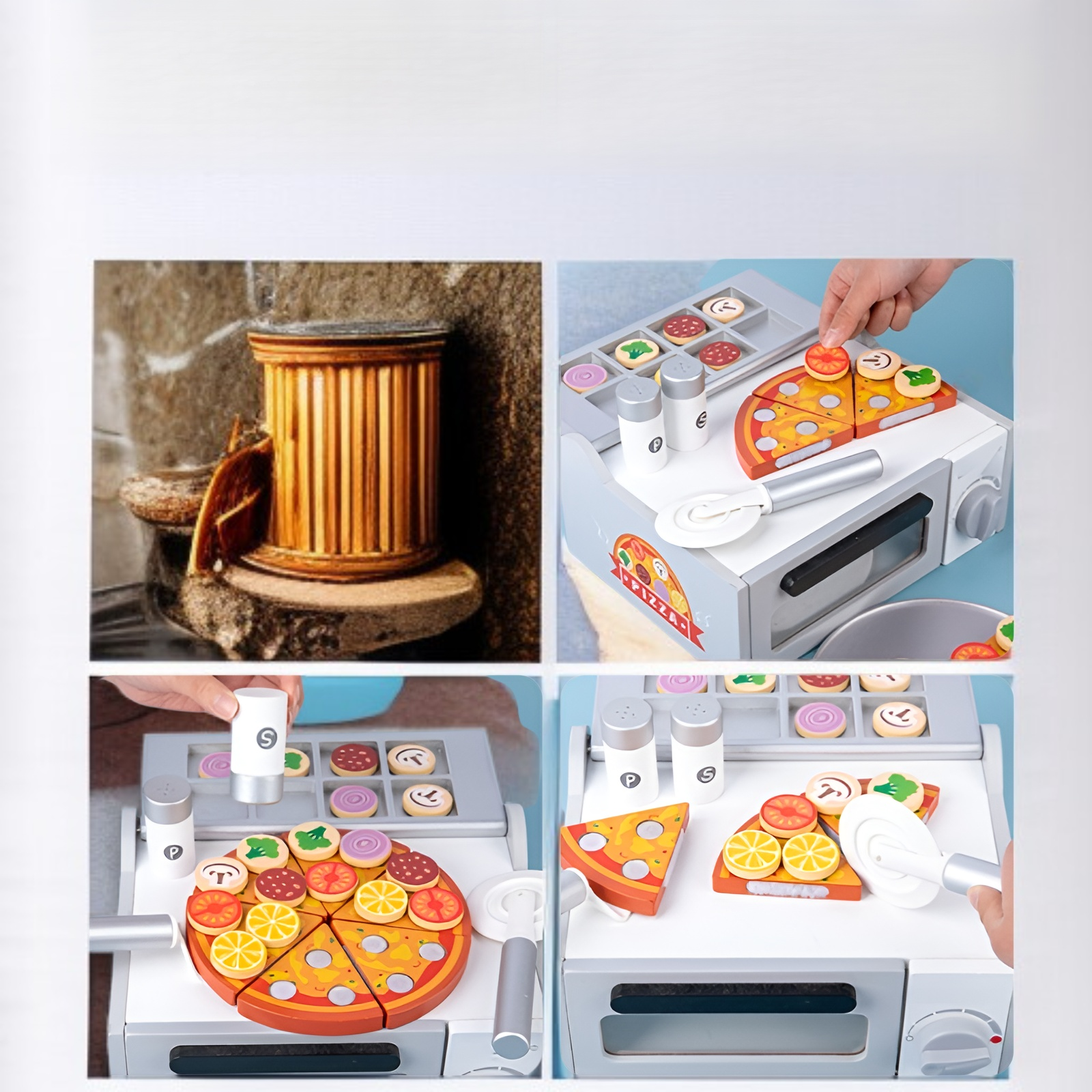  어린이용 원목 피자 오븐 놀이 키친 하우스 조기 교육 완구 3~6세