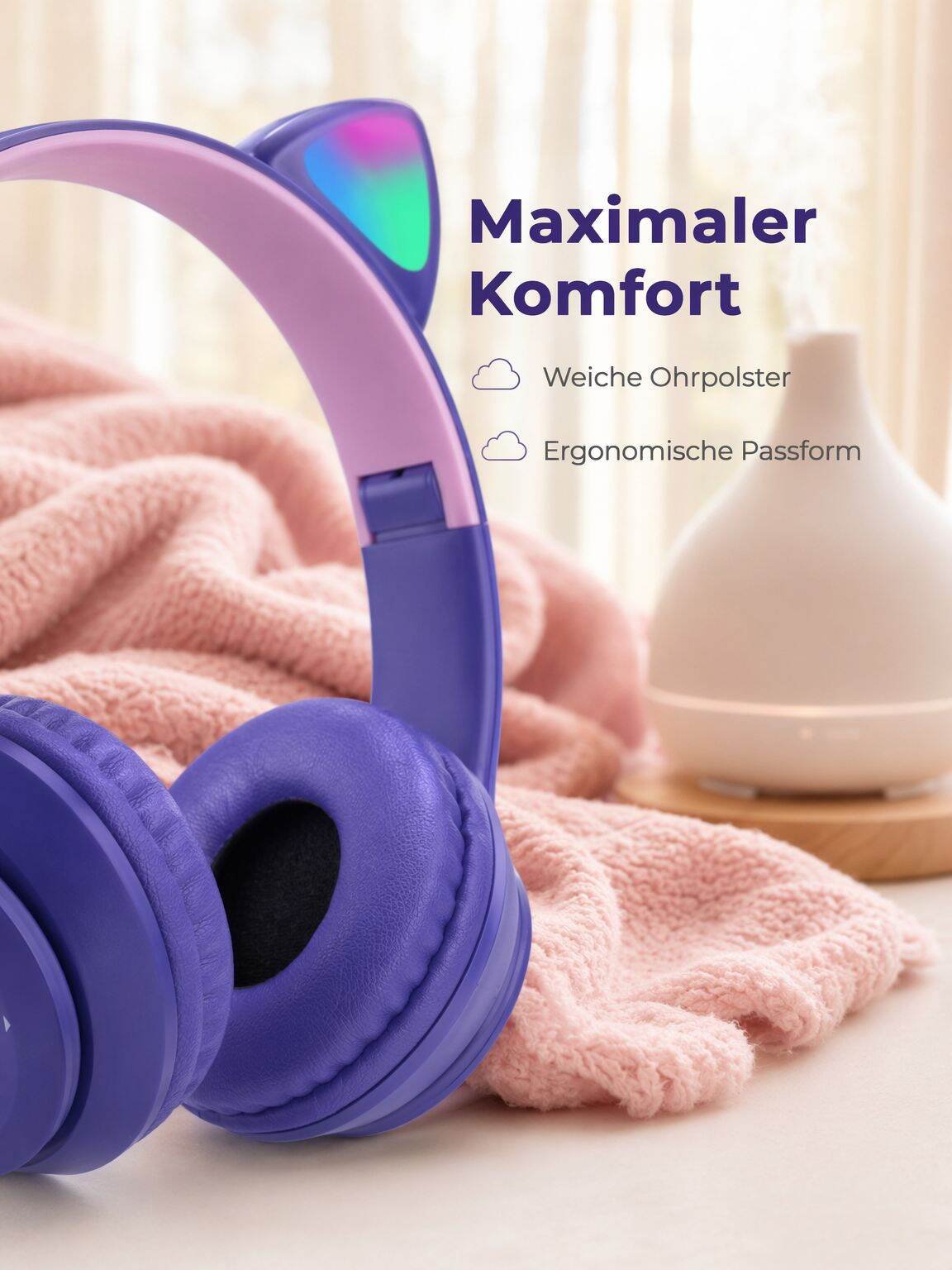 Kabellose Bluetooth-Kopfhörer mit Cartoon-Katzenohren