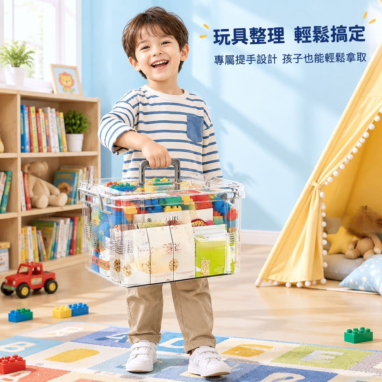 收納箱家用整理玩具零食雜物密封手提塑料框透明置物箱收納盒子