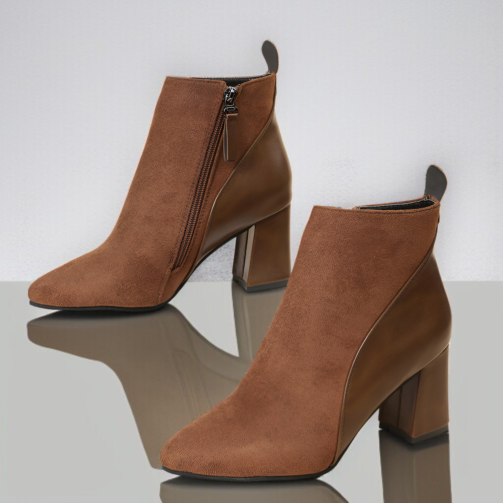 レディーススエードレザーハイヒールショートブーツ