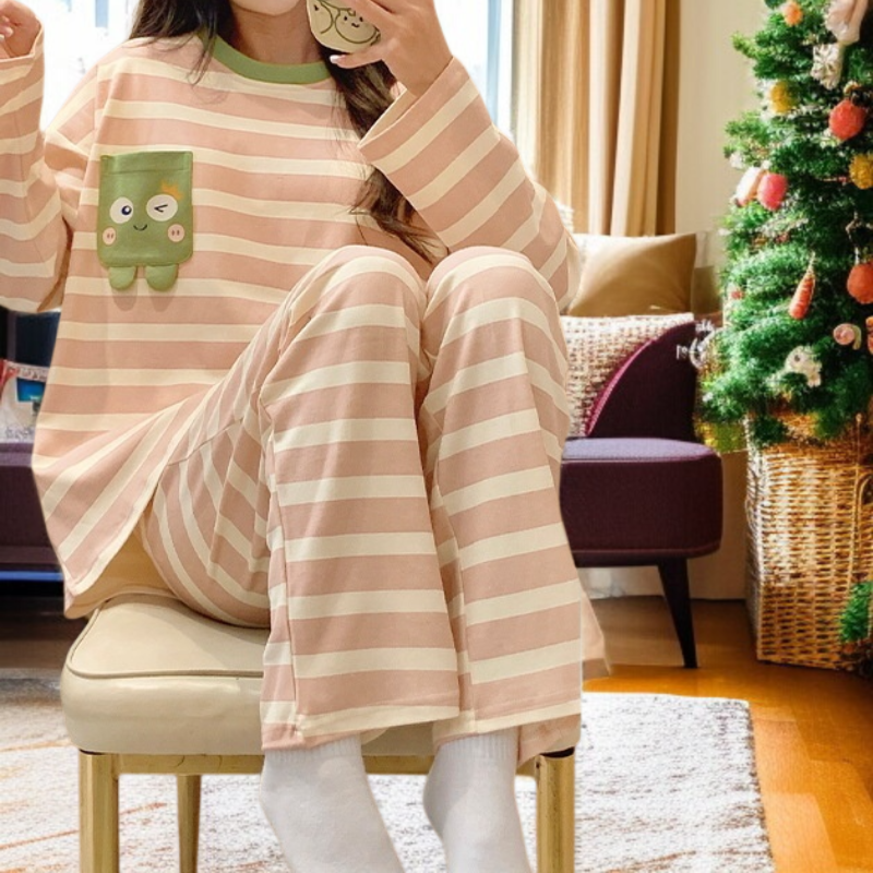 여성용 쿠션 긴팔 잠옷 잠옷 세트