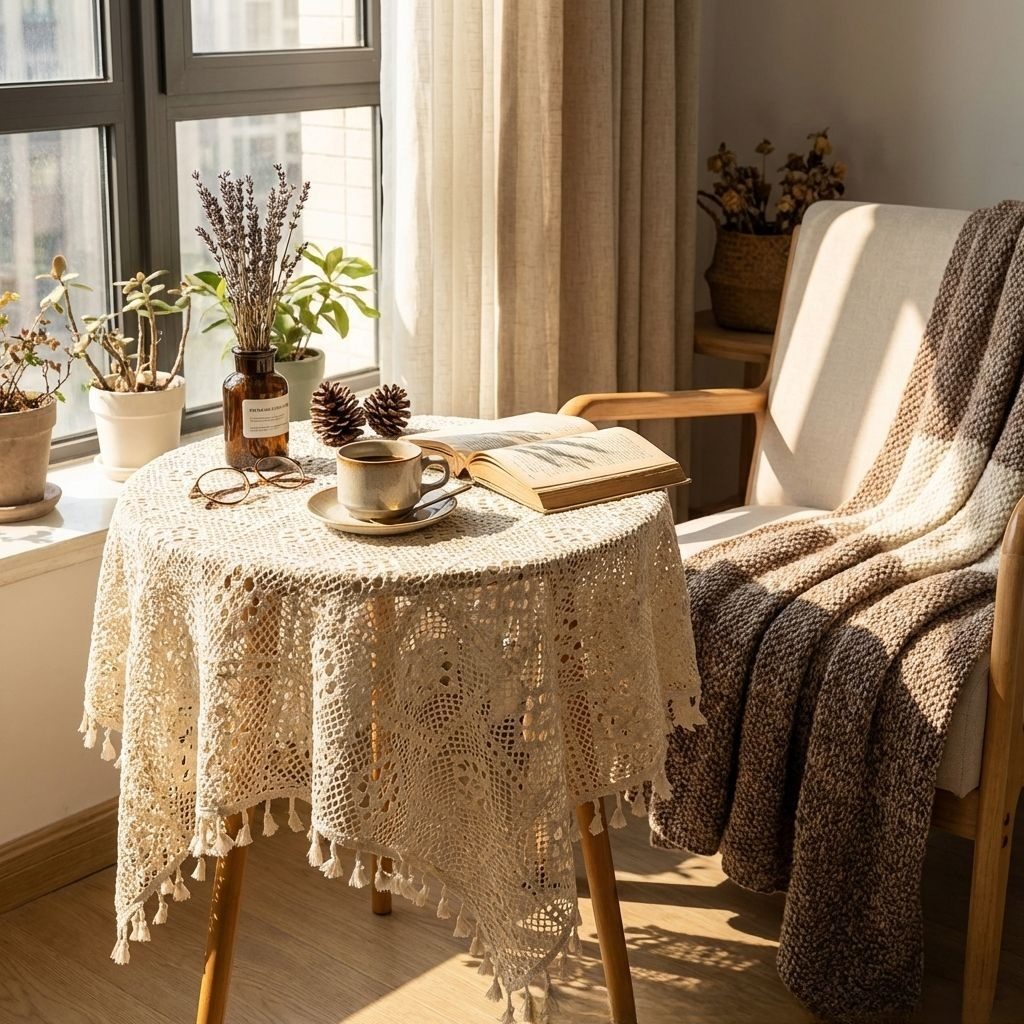 Tischdecke aus durchbrochener Häkelspitze