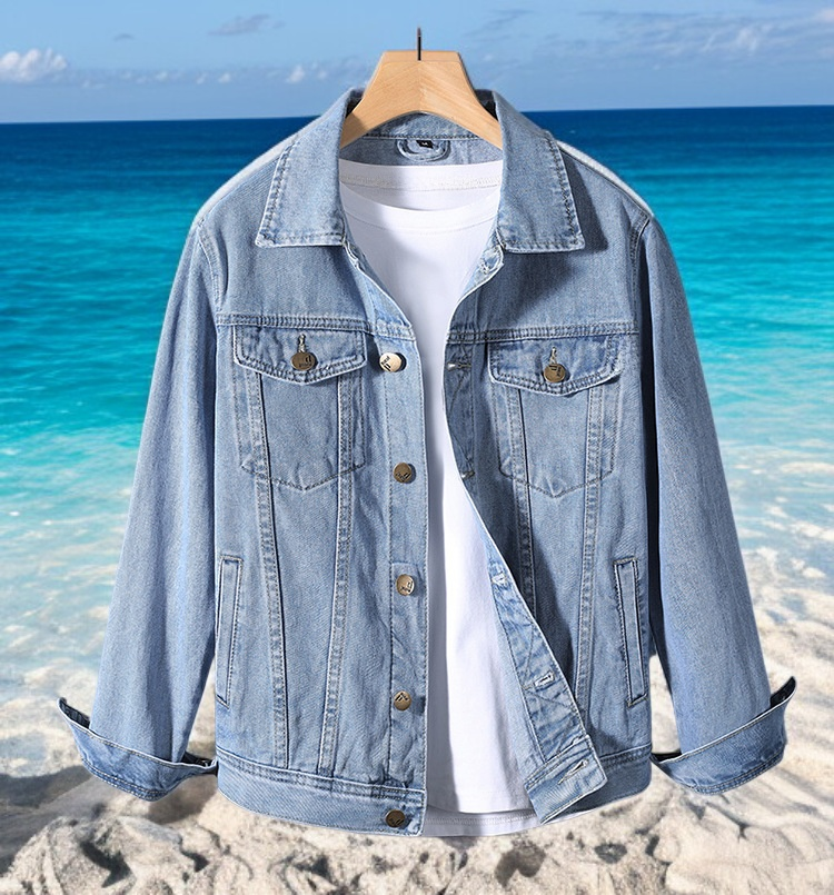 청년 스타일 남성 데님 자켓 디테일 사진