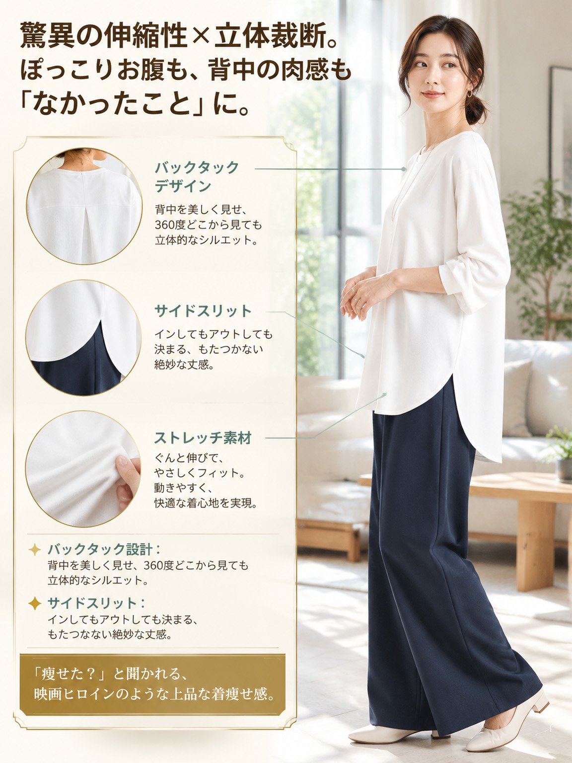 【3年連続No.1】着るだけでストンと華奢見え！極上の肌触り カシミヤ混 万能ストレッチ長袖シャツ