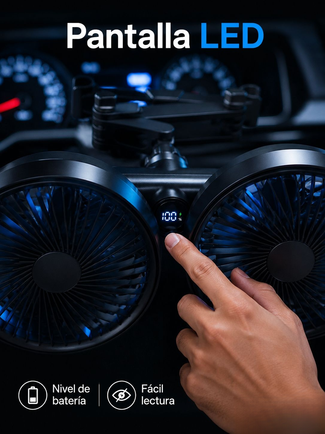 Ventilador de coche de doble cabezal para asiento trasero, potencia fuerte y diseño telescópico