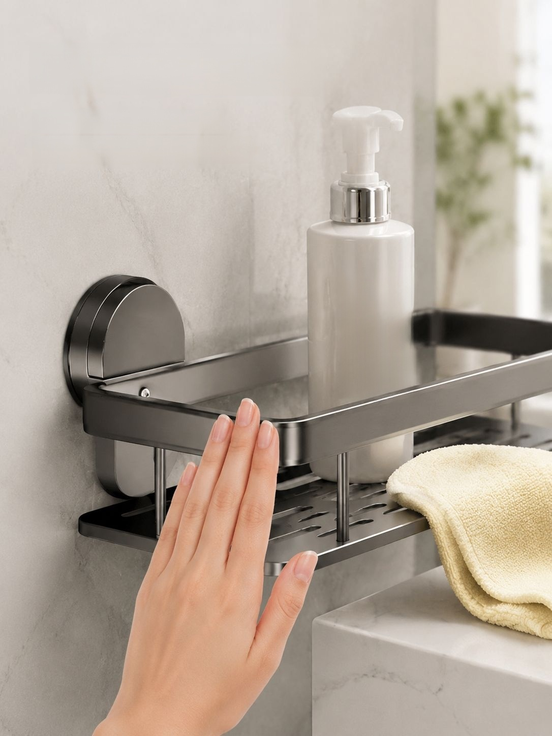 Organizador de baño sin necesidad de perforar en un baño moderno