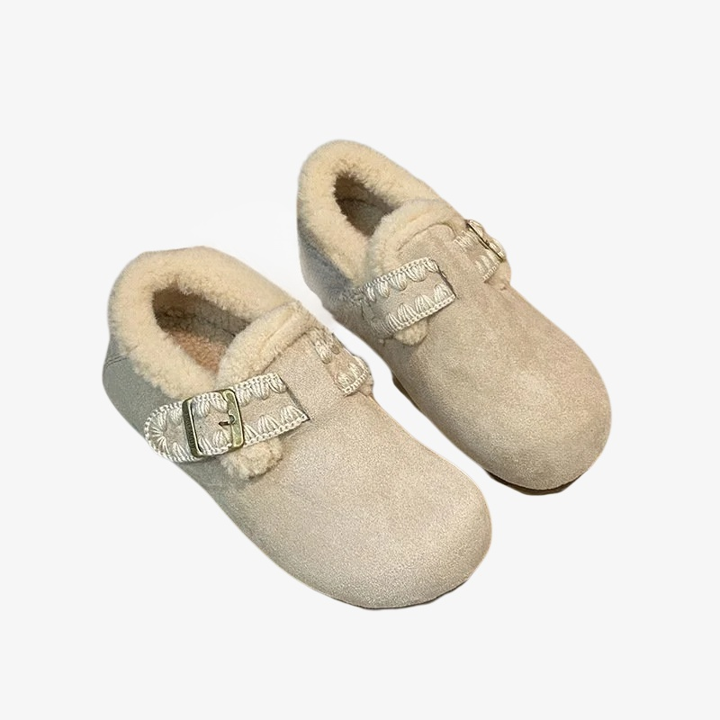 화이트 소프트 버켄 융털 도톰 워커 여성 겨울 플랫 면화 원터치 플랫 컴포트화