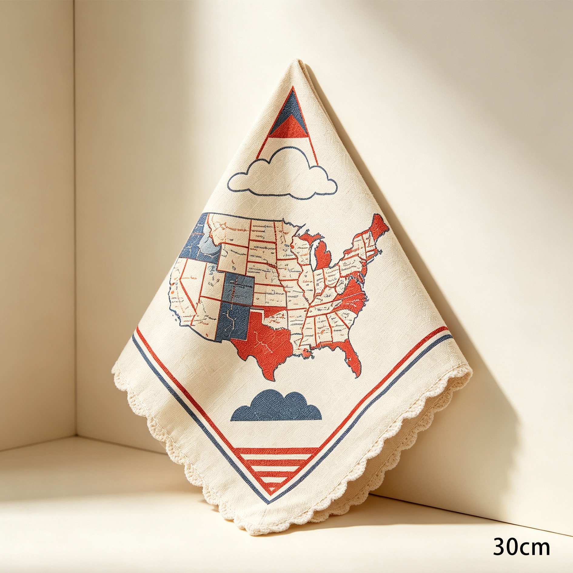 Lightweight cotton and linen scarf with American map