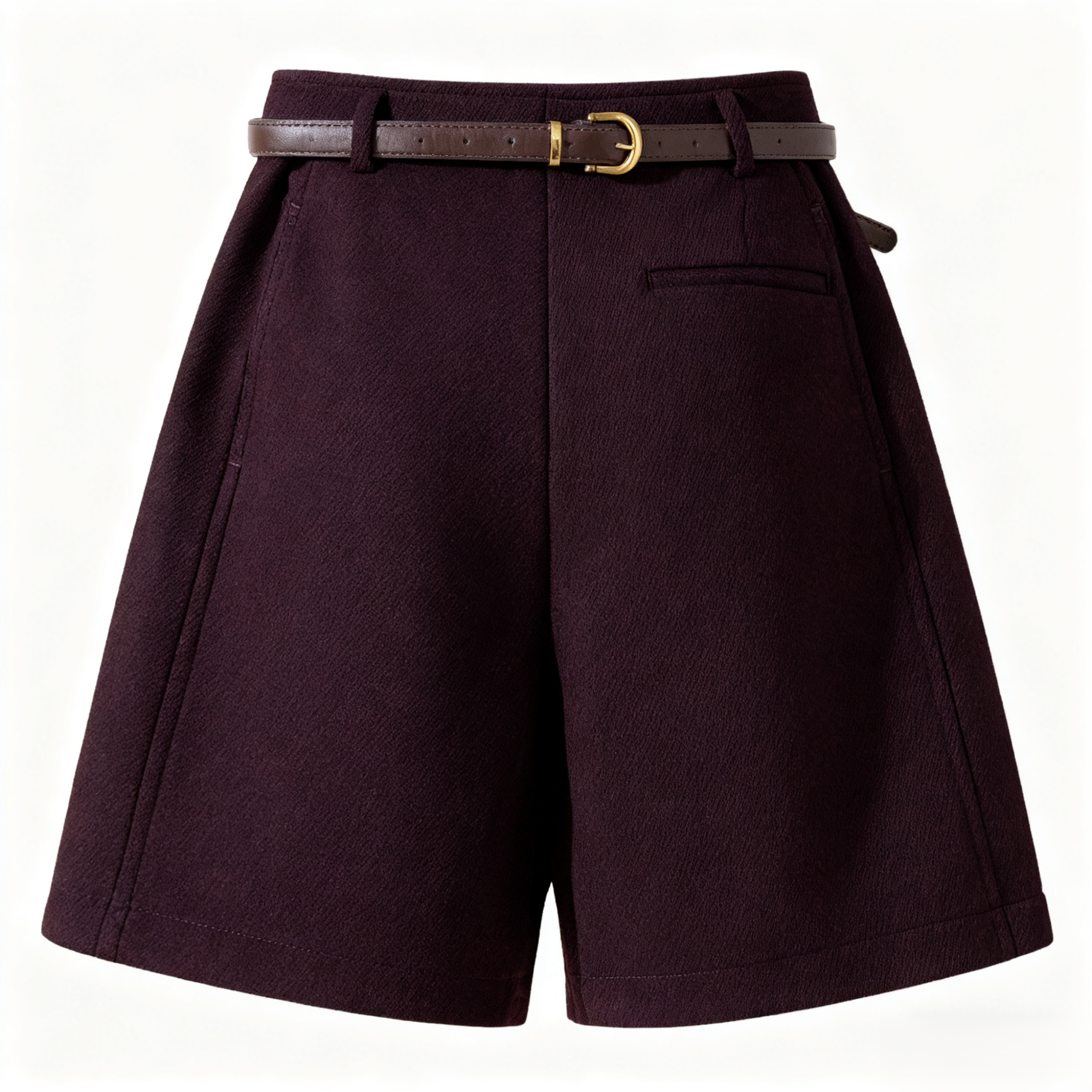 秋冬用レディースハイウエストウールショートパンツ