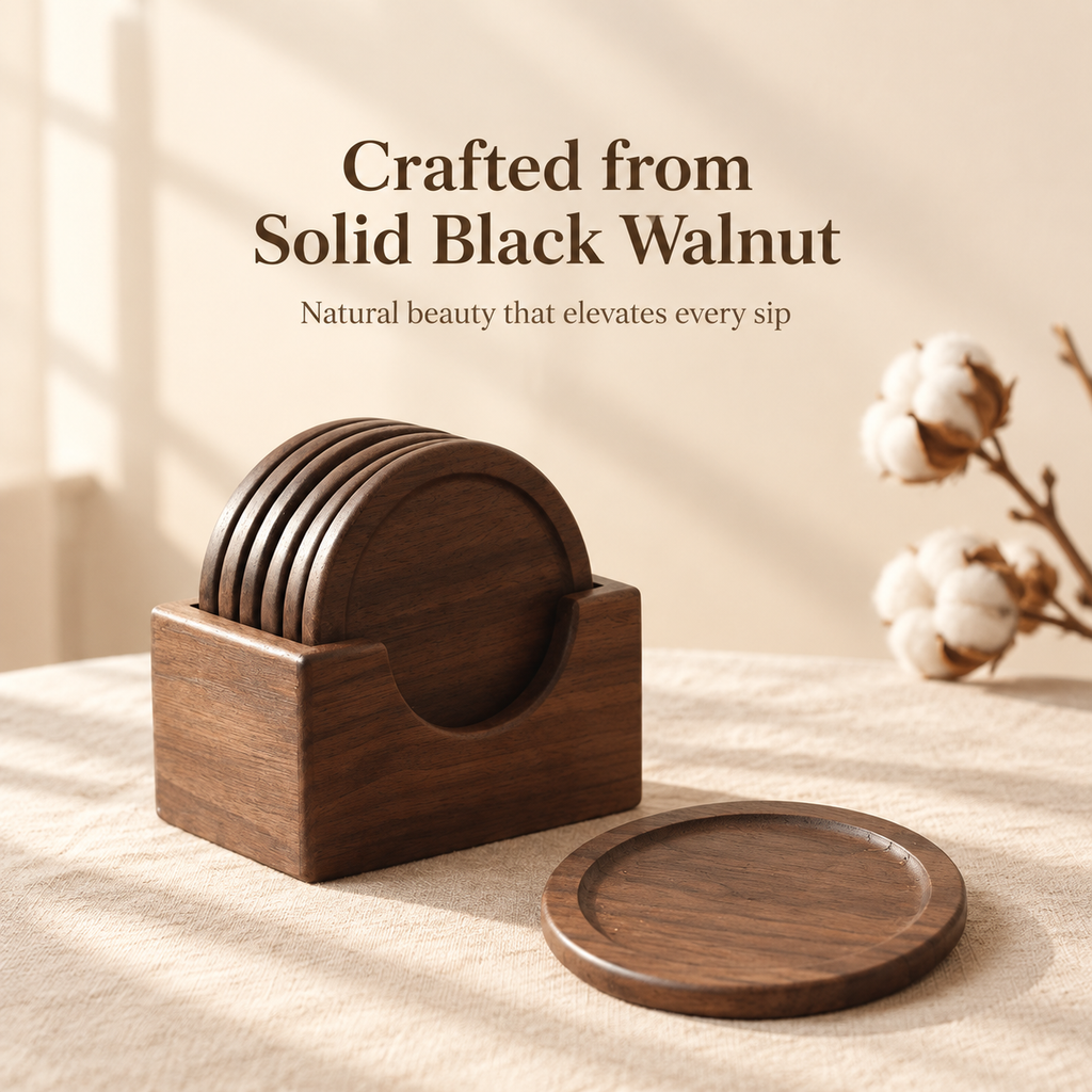 Japanese-style wooden round coaster set